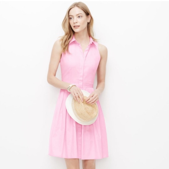 Ann Taylor Dresses & Skirts - Ann Taylor Fit & Flare Powder Pink Shirtdress